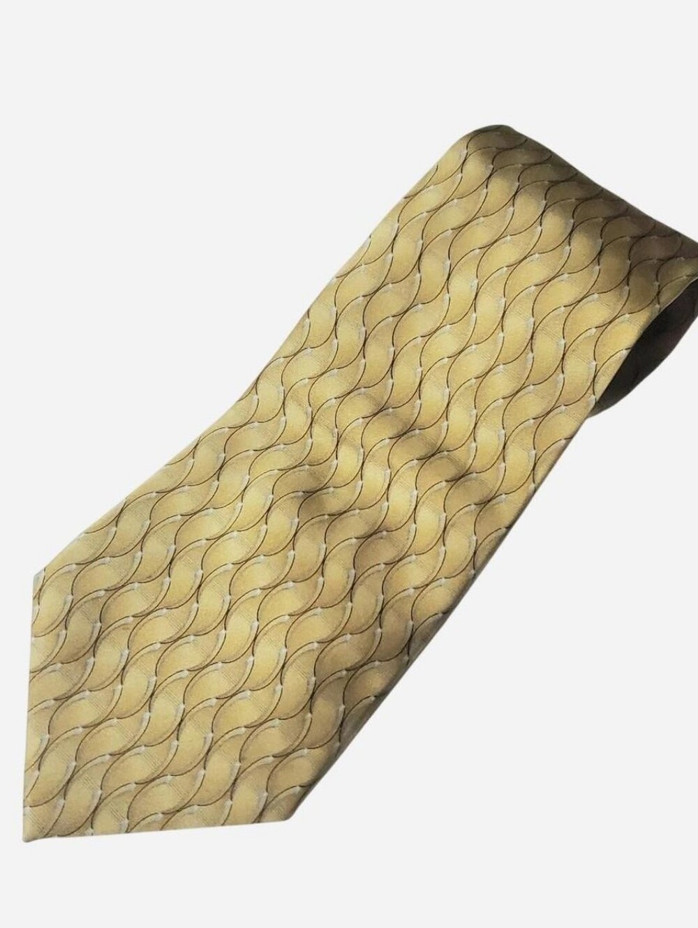 Vtg Bill Blass Silk Tie Mens 56" Gold Geometric Classic 90s Necktie Made In USA